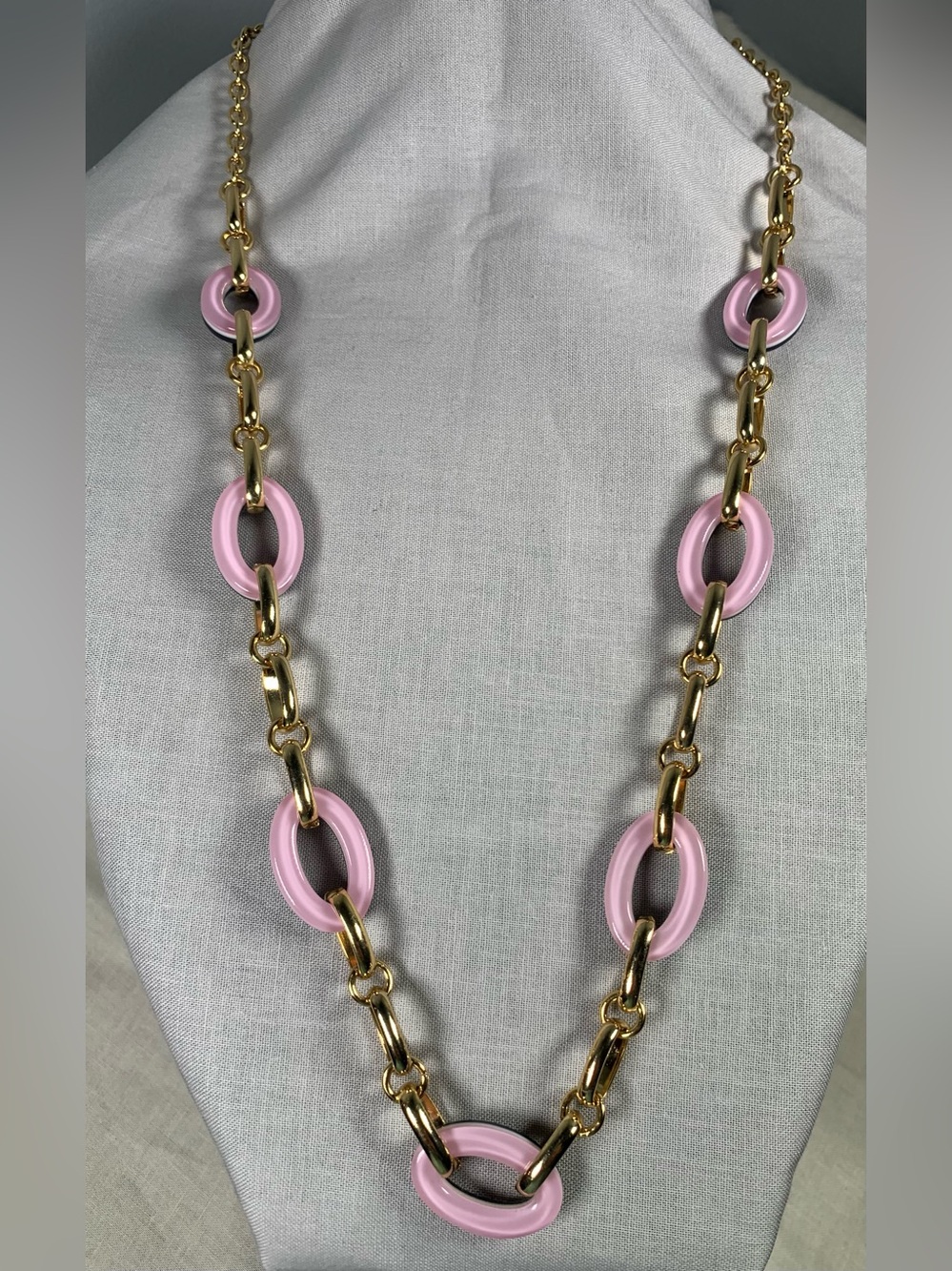 Talbots Nautical Chain link Necklace Pink Navy Gold Tone 32” +